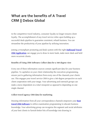 What are the benefits of A Travel CRM || Debox Global