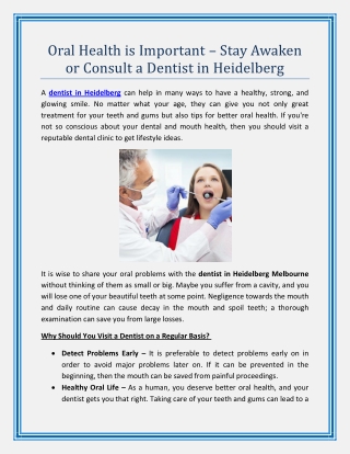 Oral Health is Important Stay Awaken or Consult a Dentist in Heidelberg