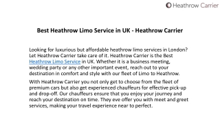 Best Heathrow Limo Service in UK - Heathrow Carrier