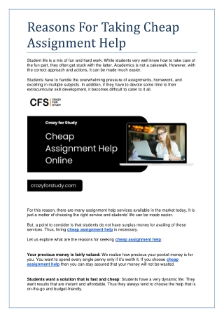 Reasons For Taking Cheap Assignment Help