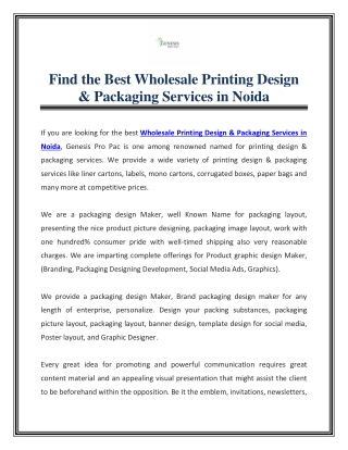 Find the Best Wholesale Printing Design & Packaging Services in Noida