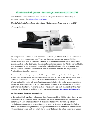 Sicherheitstechnik Spenner - Alarmanlage Leverkusen 02241-1461748
