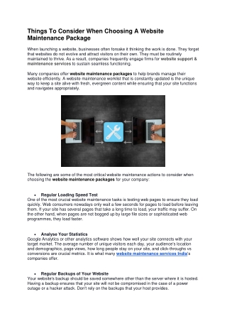 Things To Consider When Choosing A Website Maintenance Package