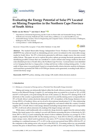 Sunil Vethody - Evaluating the Energy Potential of Solar PV Located on Mining Properties in Northern Cape Province of SA