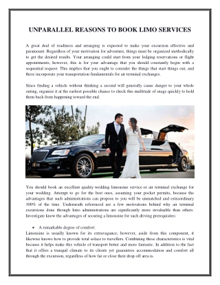 UNPARALLEL REASONS TO BOOK LIMO SERVICES