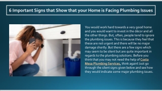 6 Important Signs that Show that your Home is Facing Plumbing Issues