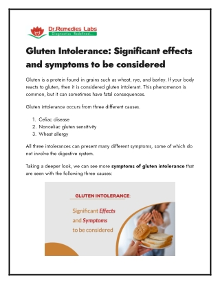 Gluten Intolerance Significant effects and symptoms to be considered