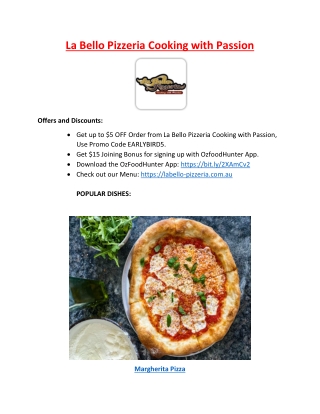 $5 Off - Faulconbridge Pizza La Bello Pizzeria Menu NSW