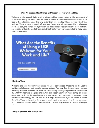 What Are the Benefits of Using a USB Webcam for Your Work and Life