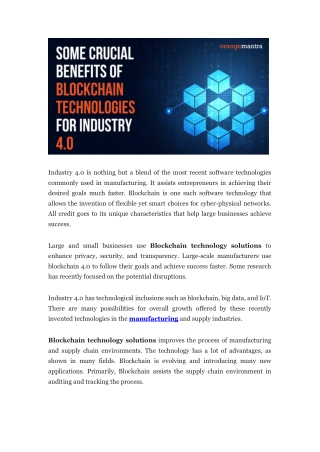 Some Crucial Benefits of Blockchain Technologies for Industry 4.0