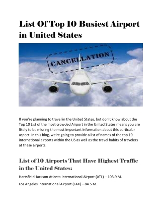 List Of Top 10 Busiest Airport in United States