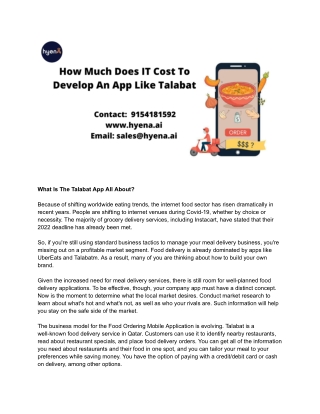 Cost to develop a food delivery app like talabat