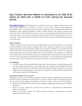 Gas Turbine Services Market is estimated to be US