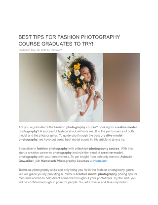 BEST TIPS FOR FASHION PHOTOGRAPHY COURSE GRADUATES TO TRY