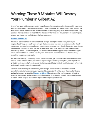 These 9 Mistakes Will Destroy Your Plumber in Gilbert AZ These 9
