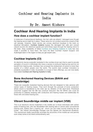 Cochlear and Hearing Implants in India by Dr. Ameet Kishore