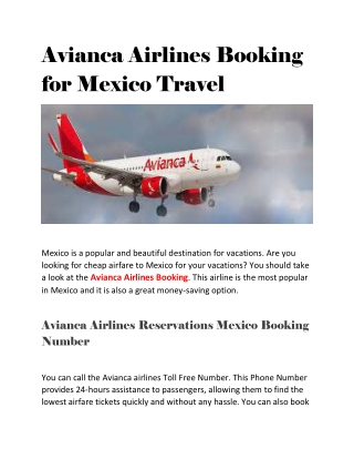 Avianca Airlines Booking for Mexico Travel