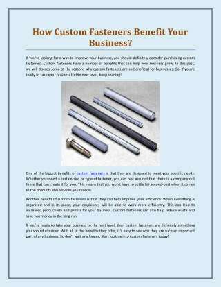 How Custom Fasteners Benefit Your Business?