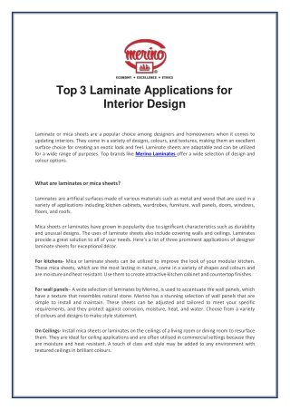 Top 3 Laminate Applications for Interior Design