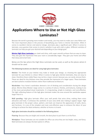 Where to Use or Not High Gloss Laminates