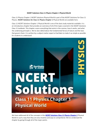 NCERT Solutions Class 11 Physics Chapter 1