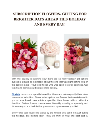 SUBSCRIPTION FLOWERS- GIFTING FOR BRIGHTER DAYS AHEAD THIS HOLIDAY AND EVERY DAY