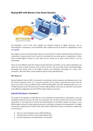Buying RDP with Bitcoin is the Smart Decision