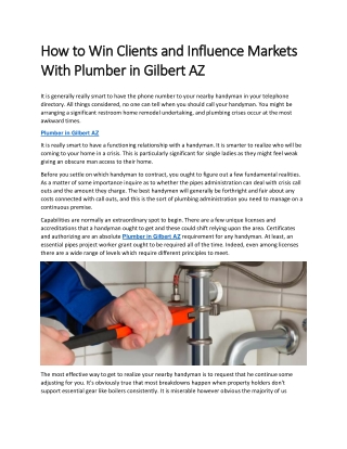 How to Win Clients and Influence Markets With Plumber in Gilbert AZ