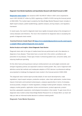 Diagnostic Tests Market Qualitative and Quantitative Research with Detail Forecast to 2029