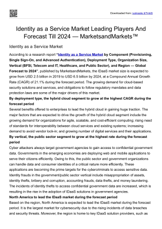 Identity as a Service Market Leading Players And Forecast Till 2024