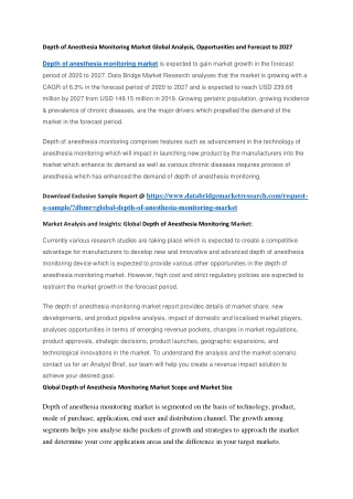 Depth of Anesthesia Monitoring Market Global Analysis, Opportunities and Forecast to 2027