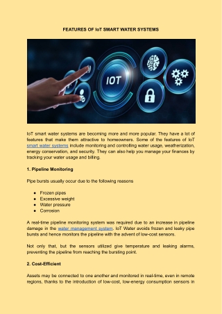 FEATURES OF IoT SMART WATER SYSTEMS
