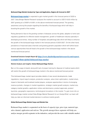 Biohazard Bags Market Analysis by Type and Application, Regions & Forecast to 2027