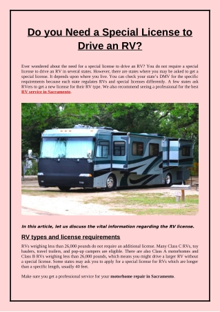 Special RV Driving License and its Need