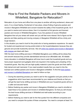 How to Find the Reliable Packers and Movers in Whitefield Bangalore for Relocation