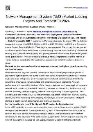 Network Management System (NMS) Market Leading Players And Forecast Till 2024