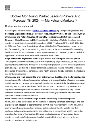 Docker Monitoring Market Leading Players And Forecast Till 2024