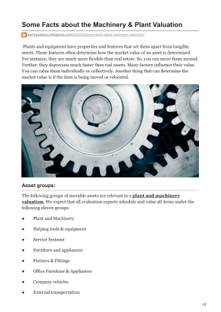 Some Facts about the Machinery amp Plant Valuation