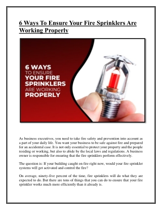 6 Ways To Ensure Your Fire Sprinklers Are Working Properly