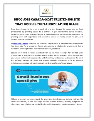 Bipoc Jobs Canada- Most Trusted Job Site that Bridges the Talent Gap for Black