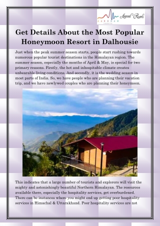 Honeymoon Resort in Dalhousie