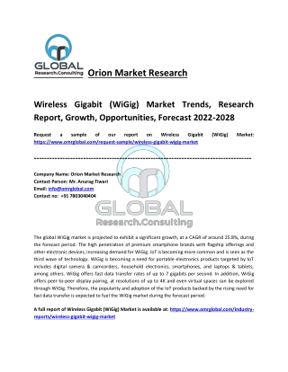 Wireless Gigabit (WiGig) Market Size, Share, Analysis and Forecast 2022-2028