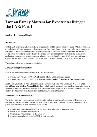 Law on Family Matters for Expatriates living in the UAE Part I