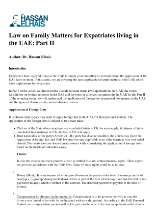 Law on Family Matters for Expatriates living in the UAE Part II