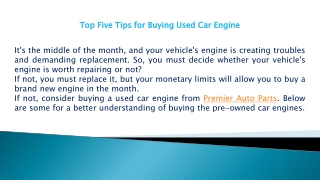 Top Five Tips for Buying Used Car Engine