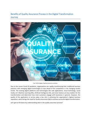 Benefits of Quality Assurance Process in the Digital Transformation Journey