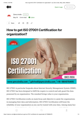 How to get ISO 27001 Certification for organization?