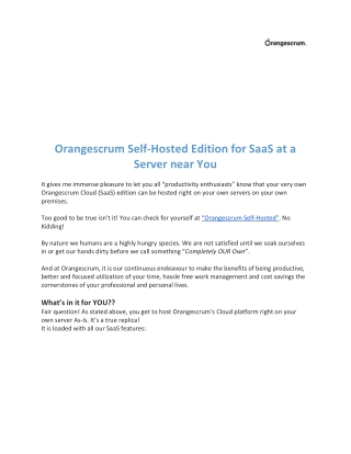 Orangescrum Self-Hosted Edition for SaaS at a Server near You