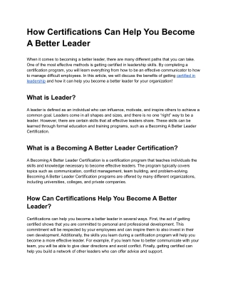 How Certifications Can Help You Become A Better Leader- WPUNJ