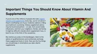 Important Things You Should Know About Vitamin And Supplements